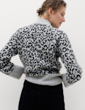 Animal Print Funnel Neck Relaxed Fit Jumper with Wool