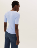 Ribbed Crew Neck Fitted Short Sleeve Jumper