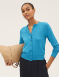 Crew Neck Button Front Cardigan