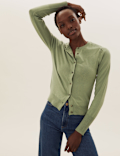 Crew Neck Button Front Cardigan