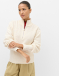 Wool Blend Textured Funnel Neck Half Zip Jumper