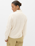 Wool Blend Textured Funnel Neck Half Zip Jumper