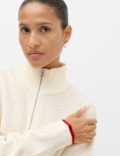 Wool Blend Textured Funnel Neck Half Zip Jumper