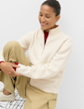 Wool Blend Textured Funnel Neck Half Zip Jumper