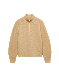 Wool Blend Textured Funnel Neck Half Zip Jumper