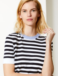 Striped Round Neck Short Sleeve Knitted Top