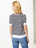 Striped Round Neck Short Sleeve Knitted Top