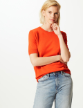 Round Neck Short Sleeve Knitted Top