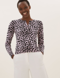 Animal Print Crew Neck Cardigan