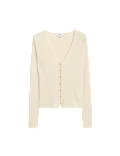 Ribbed V-Neck Button Front Cardigan