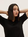 Ribbed V-Neck Relaxed Knitted Top