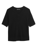 Ribbed V-Neck Relaxed Knitted Top