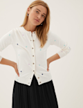 Star Print Crew Neck Button Front Cardigan