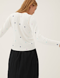 Star Print Crew Neck Button Front Cardigan