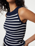 Ribbed Striped Crew Neck Knitted Vest