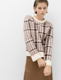 Dogtooth Crew Neck Relaxed Jumper With Wool