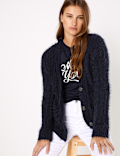 Chenille Cable Knit V-Neck Cardigan