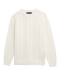Cotton Rich Textured Crew Neck Jumper