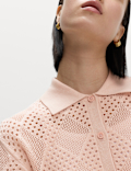 Cotton Rich Textured Collared Knitted Top