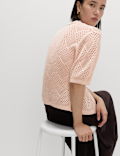 Cotton Rich Textured Collared Knitted Top