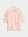 Cotton Rich Textured Collared Knitted Top