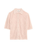 Cotton Rich Textured Collared Knitted Top