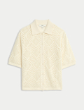 Cotton Rich Textured Collared Knitted Top