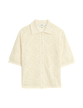 Cotton Rich Textured Collared Knitted Top
