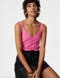 Cotton Rich Textured V-Neck Knitted Vest
