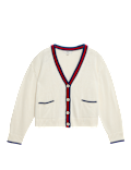 Cotton Rich Tipped Detail Relaxed Cardigan