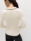 Ribbed Collared Button Detail Knitted Top