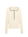 Ribbed Collared Button Detail Knitted Top