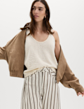 Cotton Blend Textured Scoop Neck Knitted Vest