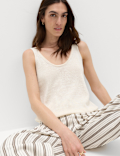 Cotton Blend Textured Scoop Neck Knitted Vest