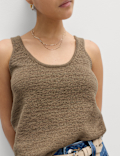 Cotton Blend Textured Scoop Neck Knitted Vest