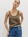 Cotton Blend Textured Scoop Neck Knitted Vest