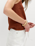 Cotton Blend Textured Scoop Neck Knitted Vest