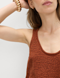 Cotton Blend Textured Scoop Neck Knitted Vest