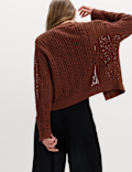 Cotton Blend Open Stitch Relaxed Cropped Cardigan