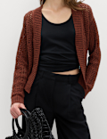 Cotton Blend Open Stitch Relaxed Cropped Cardigan