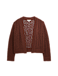 Cotton Blend Open Stitch Relaxed Cropped Cardigan
