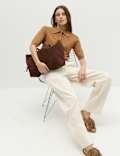 Collared Cropped Knitted Top