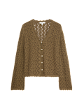 Cotton Rich Pearl Detail Scallop Edge Cardigan