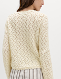 Cotton Rich Pearl Detail Scallop Edge Cardigan
