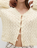 Cotton Rich Pearl Detail Scallop Edge Cardigan