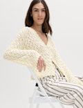 Cotton Rich Pearl Detail Scallop Edge Cardigan