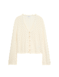 Cotton Rich Pearl Detail Scallop Edge Cardigan