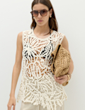 Pure Cotton Crochet-Style Knitted Vest