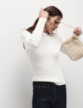 Ribbed Crew Neck Button Detail Jumper