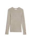 Ribbed Crew Neck Button Detail Jumper